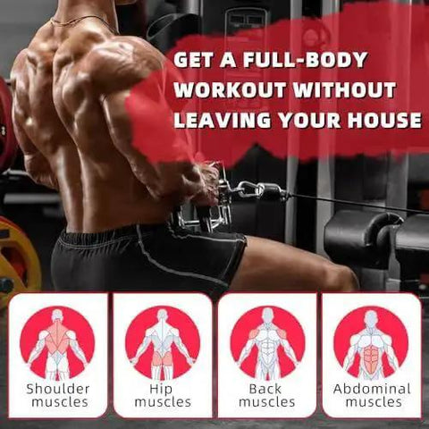 Complete Cable Machine Attachments Set For Home Gym Including Lat Pulldown Bar in use for a full-body workout