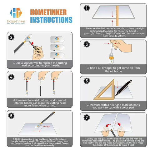 Instruction guide for Pro Grade Glass Cutter With Automatic Oil Feed, 2mm–20mm Cutting Range For Mirrors, Tiles And Mosaic