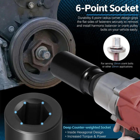 Crank Pulley Tool Kit For Honda And Acura With 19mm Harmonic Balancer Socket and 50mm Crankshaft Pulley Holder Wrench