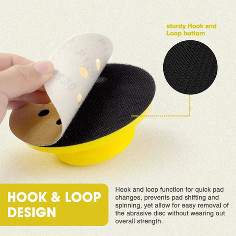 Close-up of round foam hand sanding block with hook and loop design for easy disc attachment, part of 2 Pack 5 Inch Round And Mouse Shaped Foam Hand Sanding Blocks With Hook And Loop.