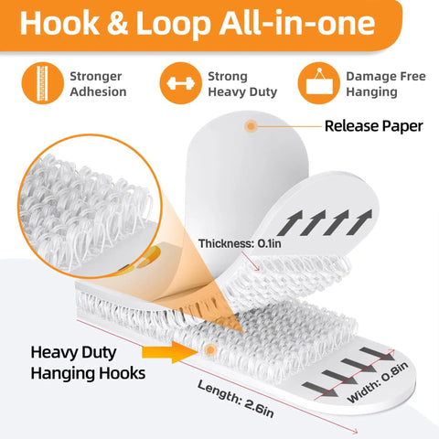 Picture Hanging Strips 40 Strips 20 Pairs Damage Free Removal Wall Hangers Without Nails Adhesive Strips illustrated with dimensions