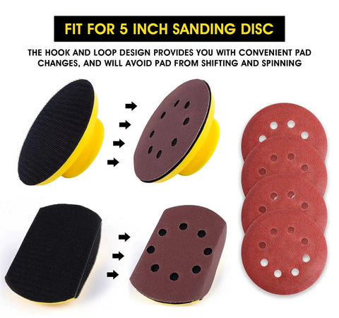 5 Inch Hook and Loop Sanding Blocks Round and Mouse Pads for Wood with hook-and-loop design and multiple disc options