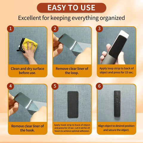 Step-by-step application of Industrial Heavy Duty Hook And Loop Strips With Adhesive, 30 Sets, Tough Back Adhesive Tape.