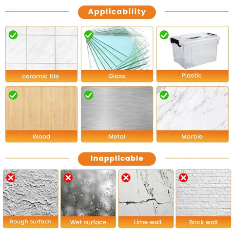Image showing applicability of Heavy Duty Hook And Loop Strips With Adhesive on ceramic, glass, plastic, wood, metal, marble surfaces.