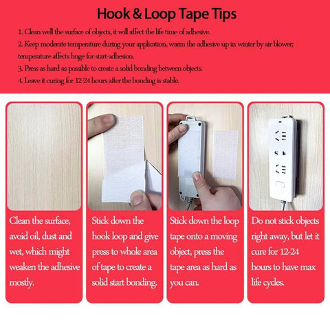 Hook And Loop Tape Heavy Duty Adhesive Mounting Tape For Indoor And Outdoor Use, Three Quarter Inch By Twenty Three Feet Per Roll, Black, Peel And Stick Self Adhesive With Silicone Backing, Weatherproof, Industrial Strength, Holds 12 Lbs Per Sq Inch installation tips and steps