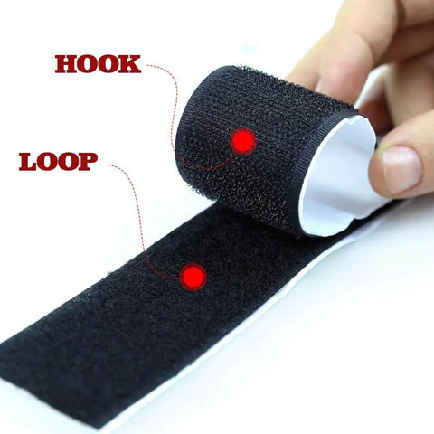 Close-up of black Hook And Loop Tape Heavy Duty Adhesive Mounting Tape For Indoor And Outdoor Use, Three Quarter Inch By Twenty Three Feet Per Roll