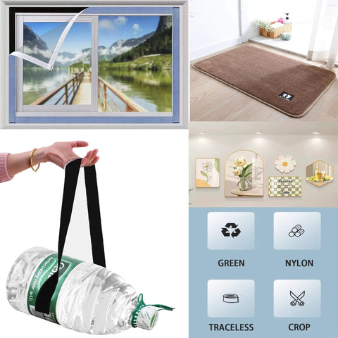 Two Inch Wide Hook And Loop Tape Set With Self Adhesive Backing In Black Nylon, securing various items in home settings.