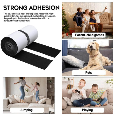 Strong Sticky Back Hook And Loop Tape With Adhesive For No Slip Couch Cushions And Furniture 4.4 Inch By 7 Foot Heavy Duty Double Sided Strip Roll Black used with furniture and pets