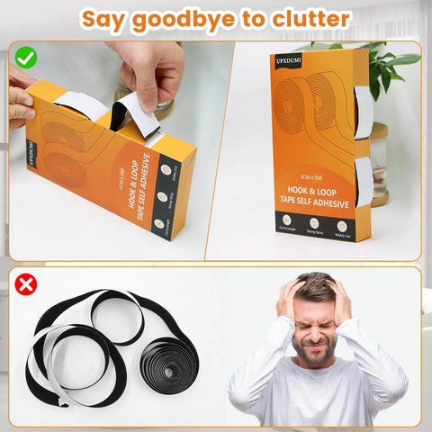 Packaging and use demonstration of Heavy Duty Hook And Loop Strips With Adhesive, 1.2 Inch By 16 Ft, Multipurpose Tape, Black