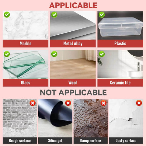 Surface compatibility chart for Heavy Duty Hook And Loop Tape With Adhesive Back 32 Foot Roll 1 Inch Wide Double Sided Strips