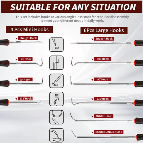 Hook And Pick Set 10 Piece Precision Tool Kit With Non Slip Grips For Automotive O Ring Seals Gaskets Removal Mechanical And DIY Use tool types