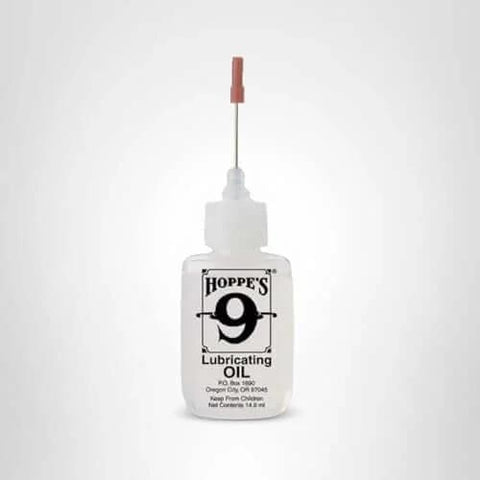 Front view of Hoppe's No. 9 Lubricating Oil, 14.9 ml Precision Bottle with applicator