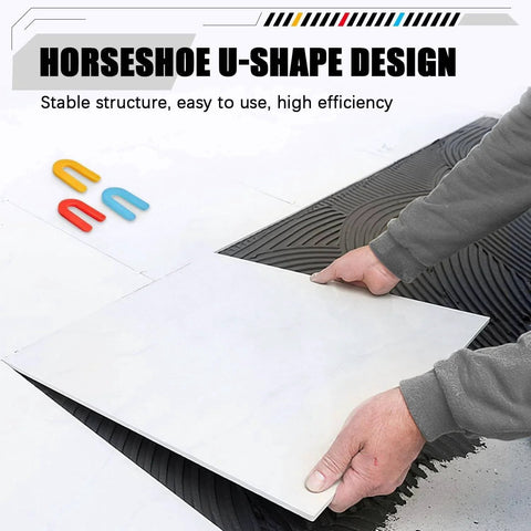 600 Count Horseshoe Tile Spacers For Tile Leveling System shown with tile installation, U Shaped Plastic Spacers in various colors