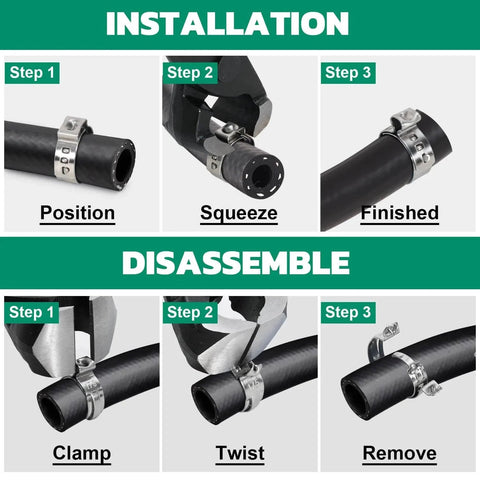 Installation and disassembly process of 50 Pieces Single Ear Hose Clamps 15.3 To 18.5 Mm 304 Stainless Steel Stepless Adjustable Cinch Clamps.