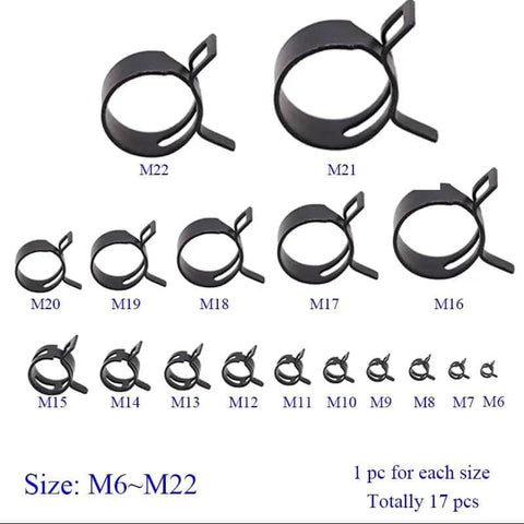 17 Piece Hose Spring Clamp Assortment Kit M6 To M22 For Plumbing Automotive Air Tubes 304 Stainless Steel Clamp Clips