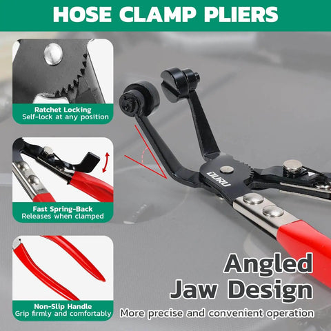 365 Piece Spring Hose Clamps Kit 6 To 25mm With 45 Degree Plier featuring angled jaw design and locking mechanism.