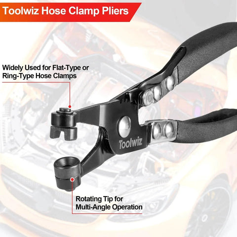 Heavy Duty Hose Clamp Pliers with Locking Device and Non Slip Handle for Easy Removal and Installation of Ring Type and Flat Band Clamps Up To 1.38 Inches 35mm Carbon Steel Construction Designed For Automotive And HVAC Applications With Durable Carbon