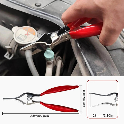 WiseUp 4 Piece Hose Clamp Pliers Set Including 27 Inch Long Reach Spring Clamp Pliers Clic R Type Pliers Hose Remover And Flat Band Clamp Tool For Automotive Fuel Oil Coolant And Radiator Hoses in use on car engine