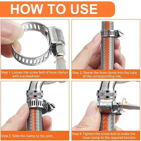 120 Piece Hose Clamp Set Camtek Stainless Steel Adjustable Worm Gear Clamp 6 to 44 mm Range Duct Pipe Fuel Line Clamp for Plumbing Automotive Mechanical Applications Assortment Kit installation guide