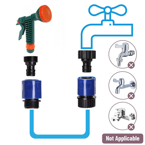 Garden Hose Quick Connectors Set With Four Male And Four Female Fittings And Four Faucet Adapters, 3/4 Inch, diagram view