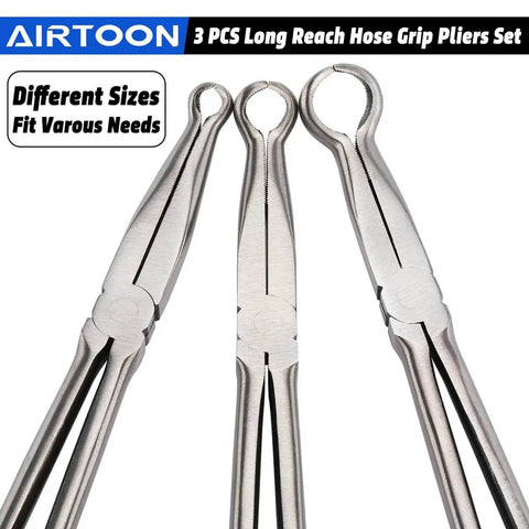 Three Piece Beefy Hose Gripper Pliers Set Spark Plug Pliers five sixteenth inch one half inch and three quarter inch hose grippers
