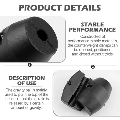 Universal Hose Weight Ball Replacement For Kitchen Pull Down Faucets With Screw Type Gravity Ball, shown in product details view