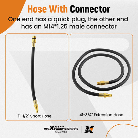 maXpeedingrods leak-down tester hose set: two rubber hoses, 11-1/2 in short and 41-3/4 in extension hose