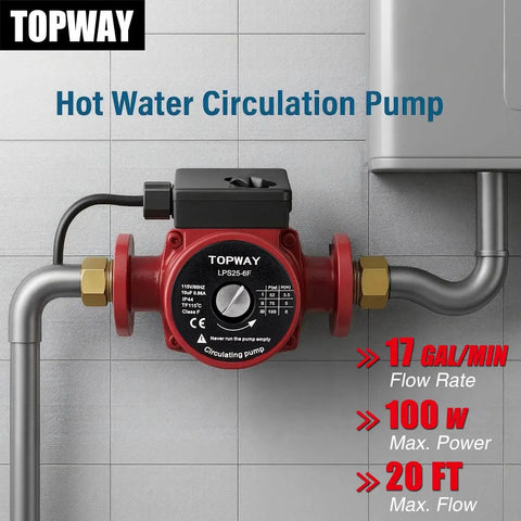 High Efficiency 115V 17 GPM Cast Iron Hot Water Circulation Pump With 1 Inch Flange Inlet Outlet And Three Speed Control For Water Heater System Maximum Lift 20 Feet And Maximum Temperature 230F installed view