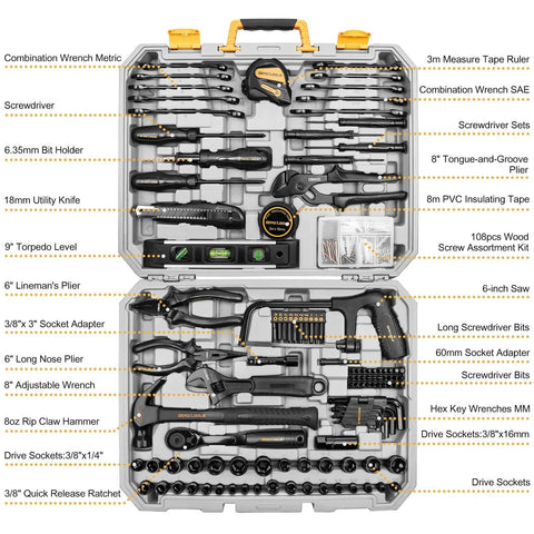 218 Piece General Household Tool Kit With Pliers, Screwdrivers, Socket Set And Portable Case For Auto Repair And Home Projects
