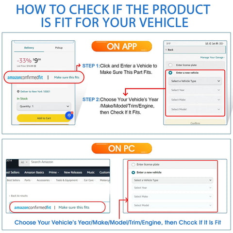 AcornTech 213-928 coolant temperature sensor; infographic showing Amazon-confirmed fit steps for app and PC.