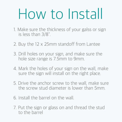 Installation guide for Stainless Steel Standoff Screws For Acrylic Signs And Glass Displays 20 Pack By Lantee