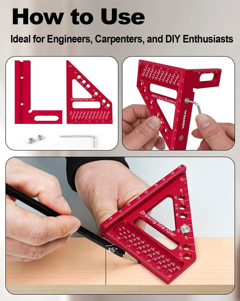 Guide on using Premium Carpenter Square Scribing Ruler For Woodworking, Engineering, And Construction with angle pin holes
