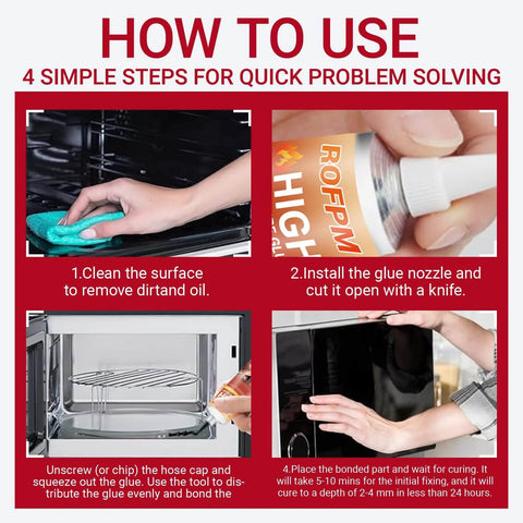 Step-by-step guide for using High Temp Silicone Adhesive Sealant For Ovens, Microwaves, Grills And Stoves for fast repairs.
