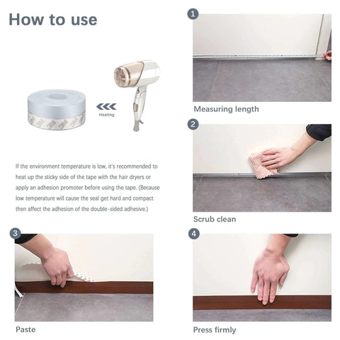 Instructions for using Weather Stripping, Silicone Door Seal Strip Door, Window, Transparent 16 Feet Long (Width 25mm).