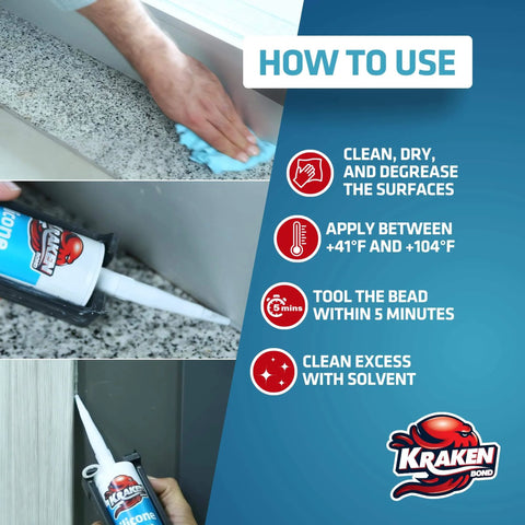 White Silicone Sealant Caulk For Kitchen And Bath, Waterproof RTV Silicone Caulk For All Purpose Indoor Outdoor Use instructions
