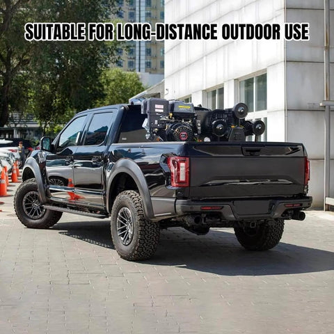 Pickup truck with HPDMC 13HP Gas Powered Air Compressor, 3-Cylinder, 30 Gallon Horizontal Tank, Piston Pump Air Compressed System (125 PSI @ 44 CFM) in bed
