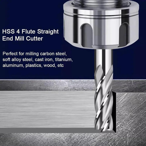 10 Piece 4 Flute End Mill Set In Metric Sizes From 2mm To 12mm HSS High Speed Steel for CNC milling cutting metal surface