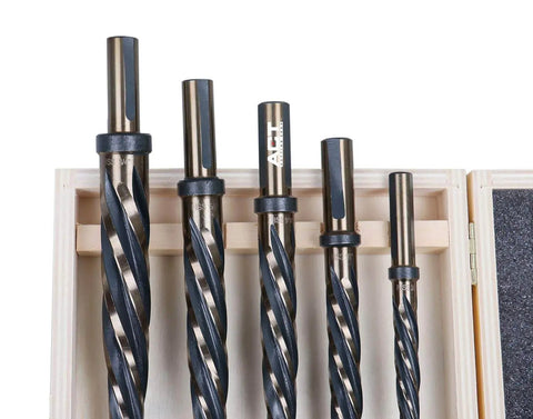 Pro Grade HSS Car Reamer Set With Spiral Flute, 5 Piece, Gold Oxide Finish, Straight Shank Reamers With Stop Collar, Sizes 3/8 to 3/4 Inch