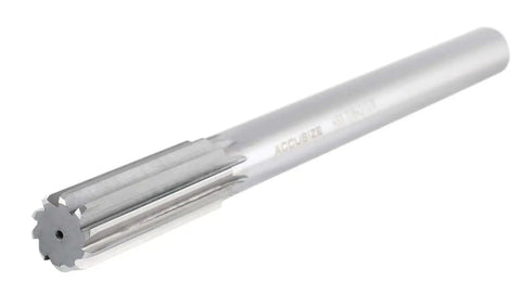 Side view of Seven Eighth Inch HSS Chucking Reamer With Straight Shank And Straight Flute Length Two And Five Eighths Inch Overall Length Ten Inches Right Hand Cut Eight Flutes M2 High Speed Steel Model 50150245