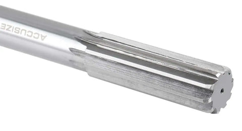 Side view of Seven Eighth Inch HSS Chucking Reamer With Straight Shank And Straight Flute Length Two And Five Eighths Inch Overall Length Ten Inches Right Hand Cut Eight Flutes M2 High Speed Steel Model 50150245.