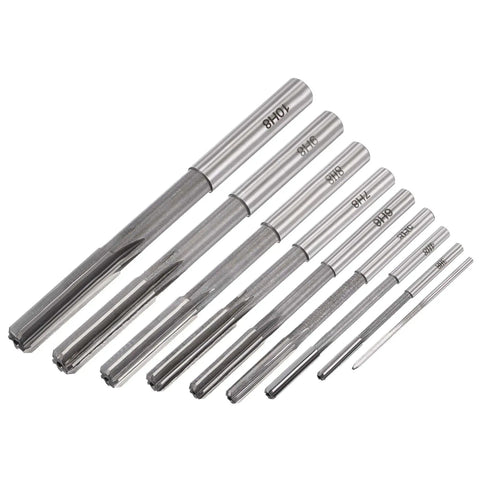 Chucking Reamer Set for Lathe Machine 2mm 3mm 4mm 5mm 6mm 7mm 8mm 9mm 10mm High Speed Steel HSS Straight Flute Reamers with H8 Tolerance 9 Piece Set for Precision Milling and Drilling.