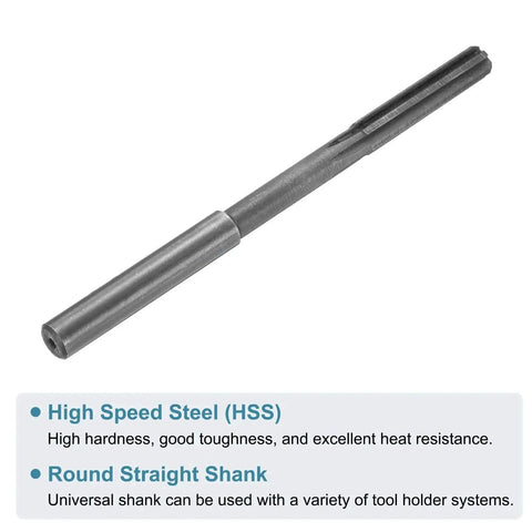 Pro Grade One Quarter Inch HSS Chucking Reamer For Lathe With Six Flutes, Straight Shank, H7 Tolerance, For Metal And Wood Hole Reaming.