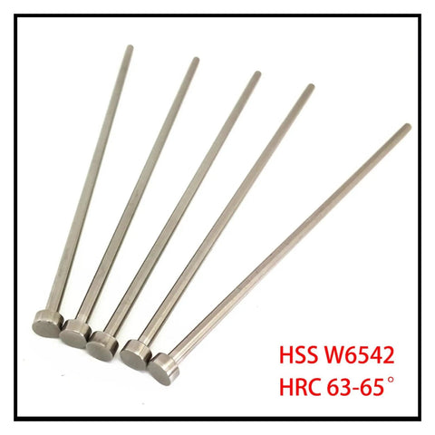 Straight Punching Ejector Pin Built Tough HSS W6542 HRC63-65 Round Tip for Plastic Injection Molding, size 0.5x60mm.