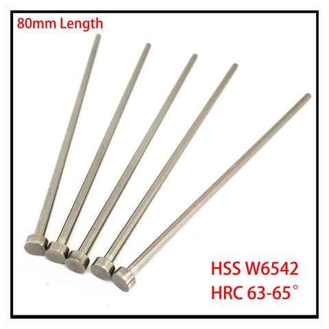 Straight Punching Ejector Pin For Plastic Injection Molding 0.5x80mm HSS W6542 With Round Tip And Nitrided Surface High Hardness HRC63-65