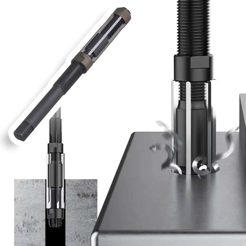 Adjustable High Speed Steel Hand Operated Reamer with slitting diameter 29.5 to 33.5 millimeters used on metal surface for precise sizing.