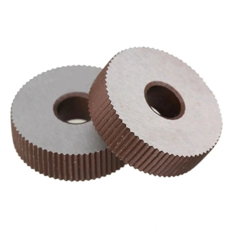 Two Piece High Speed Steel Knurling Wheel Set With Straight And Diagonal Coarse Knurl Options In 0.6 To 2.0 Millimeter Pitch