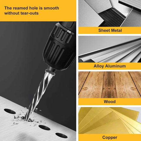 5 Piece HSS Reamer Drill Bit Set for Metal and Wood Align and Enlarge Holes with Burr Free Clean Finish in Steel Alloy Aluminum and Sheet Metal.