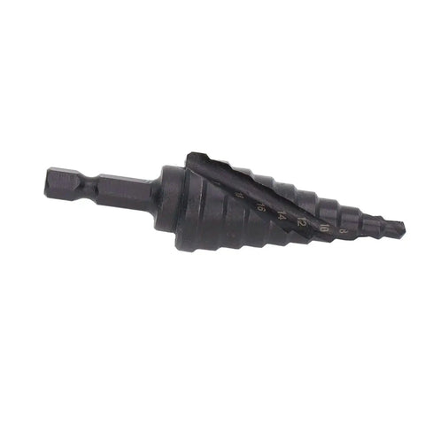 Heavy Duty HSS Step Drill Bit and Hole Reamer With Pagoda Style Spiral Groove for Metal, 10 Steps From 4 to 22mm, Hex Shank