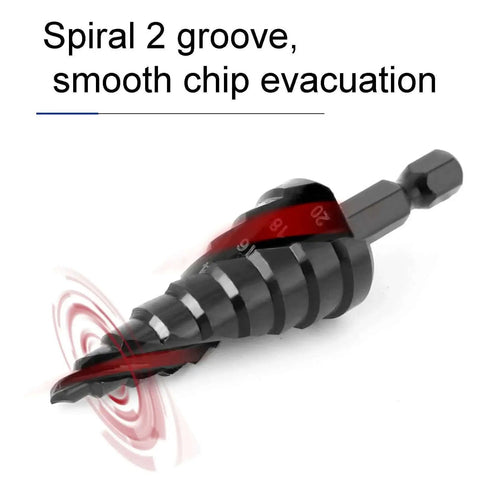 Heavy Duty HSS Step Drill Bit and Hole Reamer With Pagoda Style Spiral Groove for Metal, 10 Steps From 4 to 22mm, Hex Shank