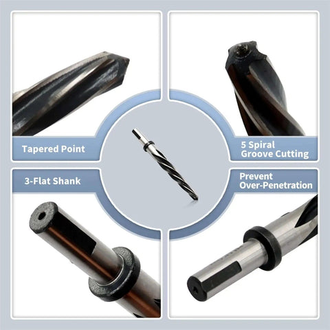 ProGrade HSS Taper Chucking Reamer Set For Drill Construction, 4-Piece, Tapered Point, 5 Spiral Groove, 3-Flat Shank